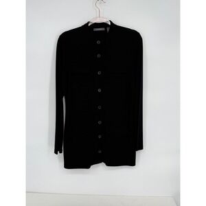 Liz Claiborne Black Button Front Knit‎ Blouse  Jacket Career Work Office Sz L